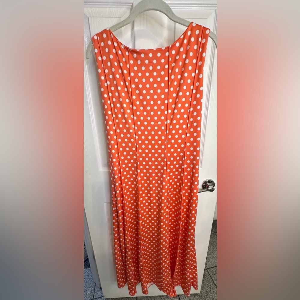Orange with white polka dot sleeveless dress - Picture 3 of 4